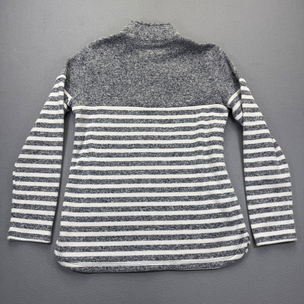 T by Talbots Womens Gray White Striped Fleece Mock Neck Button Pullover Medium - Picture 8 of 9